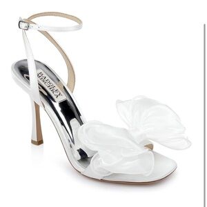 Badgley Mischka White Satin Heels with Bow